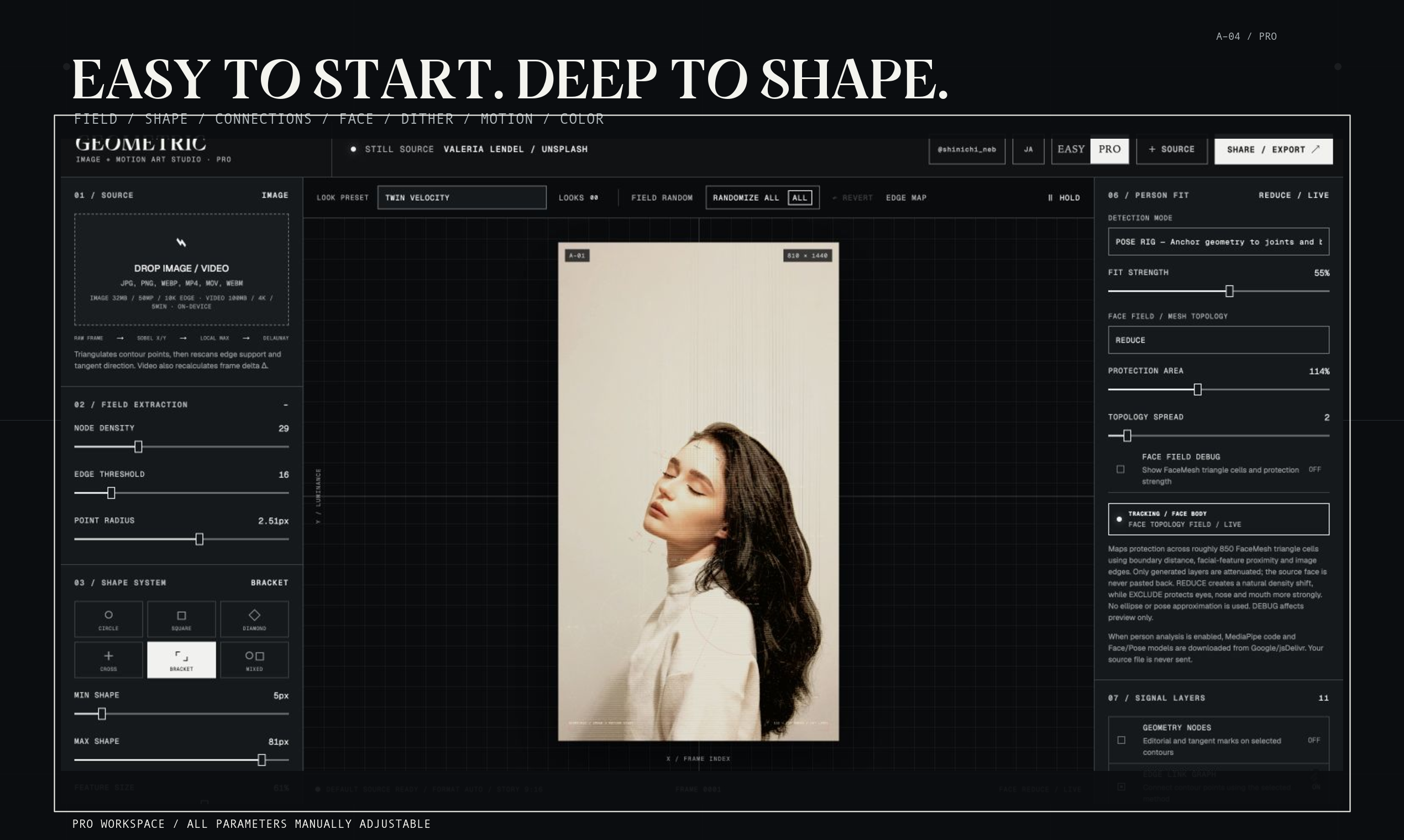 Current GEOMETRIC Pro workspace with full manual controls